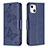 Coque Portefeuille Papillon Livre Cuir Etui Clapet L09 pour Apple iPhone 15 Plus Bleu