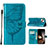 Coque Portefeuille Papillon Livre Cuir Etui Clapet L10 pour Apple iPhone 15 Bleu