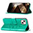 Coque Portefeuille Papillon Livre Cuir Etui Clapet L10 pour Apple iPhone 15 Vert Petit