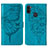 Coque Portefeuille Papillon Livre Cuir Etui Clapet Y01B pour Samsung Galaxy M11 Bleu