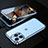 Coque Rebord Bumper Luxe Aluminum Metal Miroir 360 Degres Housse Etui Aimant M01 pour Apple iPhone 14 Pro Bleu