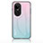 Coque Rebord Contour Silicone et Vitre Miroir Housse Etui Degrade Arc en Ciel LS1 pour Oppo Reno10 5G Cyan