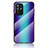 Coque Rebord Contour Silicone et Vitre Miroir Housse Etui Degrade Arc en Ciel LS2 pour Oppo F19 Pro+ Plus 5G Bleu