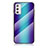 Coque Rebord Contour Silicone et Vitre Miroir Housse Etui Degrade Arc en Ciel LS2 pour Samsung Galaxy M52 5G Bleu