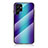 Coque Rebord Contour Silicone et Vitre Miroir Housse Etui Degrade Arc en Ciel M01 pour Samsung Galaxy S21 Ultra 5G Bleu