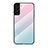 Coque Rebord Contour Silicone et Vitre Miroir Housse Etui Degrade Arc en Ciel M02 pour Samsung Galaxy S21 5G Cyan