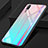 Coque Rebord Contour Silicone et Vitre Miroir Housse Etui Degrade Arc en Ciel pour Huawei P20 Cyan