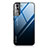 Coque Rebord Contour Silicone et Vitre Miroir Housse Etui Degrade Arc en Ciel pour Samsung Galaxy S22 5G Bleu