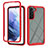 Coque Rebord Contour Silicone et Vitre Transparente Housse Etui 360 Degres M02 pour Samsung Galaxy S21 5G Rouge