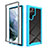 Coque Rebord Contour Silicone et Vitre Transparente Housse Etui 360 Degres ZJ1 pour Samsung Galaxy S22 Ultra 5G Bleu Ciel