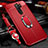 Coque Silicone Gel Motif Cuir Housse Etui avec Support Bague Anneau Aimante Magnetique pour Oppo A11 Rouge