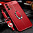 Coque Silicone Gel Motif Cuir Housse Etui avec Support Bague Anneau Aimante Magnetique pour Oppo K9 5G Rouge