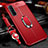 Coque Silicone Gel Motif Cuir Housse Etui avec Support Bague Anneau Aimante Magnetique pour Oppo Reno3 Pro Rouge