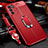 Coque Silicone Gel Motif Cuir Housse Etui avec Support Bague Anneau Aimante Magnetique pour Oppo Reno6 5G Rouge