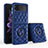 Coque Silicone Gel Motif Cuir Housse Etui avec Support Bague Anneau Aimante Magnetique pour Samsung Galaxy Z Flip3 5G Bleu