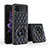 Coque Silicone Gel Motif Cuir Housse Etui avec Support Bague Anneau Aimante Magnetique pour Samsung Galaxy Z Flip3 5G Noir