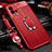 Coque Silicone Gel Motif Cuir Housse Etui avec Support Bague Anneau Aimante Magnetique pour Vivo iQOO 8 Pro 5G Rouge