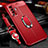 Coque Silicone Gel Motif Cuir Housse Etui avec Support Bague Anneau Aimante Magnetique pour Vivo X50 5G Rouge