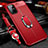 Coque Silicone Gel Motif Cuir Housse Etui avec Support Bague Anneau Aimante Magnetique S01 pour OnePlus 8T 5G Rouge