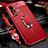 Coque Silicone Gel Motif Cuir Housse Etui avec Support Bague Anneau Aimante Magnetique S01 pour Vivo X50 Pro 5G Rouge