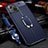 Coque Silicone Gel Motif Cuir Housse Etui avec Support Bague Anneau Aimante Magnetique S02 pour Apple iPhone 13 Mini Bleu