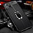 Coque Silicone Gel Motif Cuir Housse Etui avec Support Bague Anneau Aimante Magnetique S02 pour Apple iPhone 15 Noir