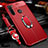 Coque Silicone Gel Motif Cuir Housse Etui avec Support Bague Anneau Aimante Magnetique T02 pour Xiaomi Redmi Note 8 (2021) Rouge