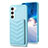 Coque Silicone Gel Motif Cuir Housse Etui BF1 pour Samsung Galaxy S22 5G Bleu Clair