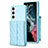 Coque Silicone Gel Motif Cuir Housse Etui BF6 pour Samsung Galaxy S23 Plus 5G Bleu Clair