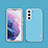 Coque Silicone Gel Motif Cuir Housse Etui S04 pour Samsung Galaxy S21 FE 5G Bleu Ciel