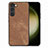 Coque Silicone Gel Motif Cuir Housse Etui SD8 pour Samsung Galaxy S23 5G Marron