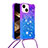 Coque Silicone Housse Etui Gel Bling-Bling avec Laniere Strap S01 pour Apple iPhone 13 Petit