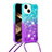 Coque Silicone Housse Etui Gel Bling-Bling avec Laniere Strap S01 pour Apple iPhone 14 Plus Bleu Ciel