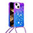 Coque Silicone Housse Etui Gel Bling-Bling avec Laniere Strap S01 pour Apple iPhone 14 Plus Violet