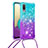 Coque Silicone Housse Etui Gel Bling-Bling avec Laniere Strap S01 pour Samsung Galaxy A02 Bleu Ciel