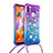 Coque Silicone Housse Etui Gel Bling-Bling avec Laniere Strap S01 pour Samsung Galaxy A11 Violet