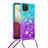 Coque Silicone Housse Etui Gel Bling-Bling avec Laniere Strap S01 pour Samsung Galaxy A12 5G Bleu Ciel