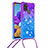 Coque Silicone Housse Etui Gel Bling-Bling avec Laniere Strap S01 pour Samsung Galaxy A21s Petit