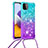 Coque Silicone Housse Etui Gel Bling-Bling avec Laniere Strap S01 pour Samsung Galaxy A22 5G Bleu Ciel