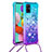 Coque Silicone Housse Etui Gel Bling-Bling avec Laniere Strap S01 pour Samsung Galaxy A51 5G Bleu Ciel