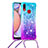 Coque Silicone Housse Etui Gel Bling-Bling avec Laniere Strap S01 pour Samsung Galaxy M01s Bleu Ciel