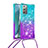 Coque Silicone Housse Etui Gel Bling-Bling avec Laniere Strap S01 pour Samsung Galaxy Note 20 5G Bleu Ciel