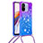 Coque Silicone Housse Etui Gel Bling-Bling avec Laniere Strap S01 pour Xiaomi Poco C55 Violet