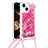 Coque Silicone Housse Etui Gel Bling-Bling avec Laniere Strap S02 pour Apple iPhone 13 Rouge