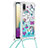 Coque Silicone Housse Etui Gel Bling-Bling avec Laniere Strap S02 pour Samsung Galaxy A02 Bleu Ciel