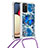 Coque Silicone Housse Etui Gel Bling-Bling avec Laniere Strap S02 pour Samsung Galaxy A03s Bleu