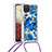 Coque Silicone Housse Etui Gel Bling-Bling avec Laniere Strap S02 pour Samsung Galaxy A12 Bleu