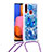 Coque Silicone Housse Etui Gel Bling-Bling avec Laniere Strap S02 pour Samsung Galaxy A20s Bleu