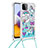 Coque Silicone Housse Etui Gel Bling-Bling avec Laniere Strap S02 pour Samsung Galaxy A22s 5G Bleu Ciel