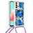 Coque Silicone Housse Etui Gel Bling-Bling avec Laniere Strap S02 pour Samsung Galaxy A32 4G Bleu